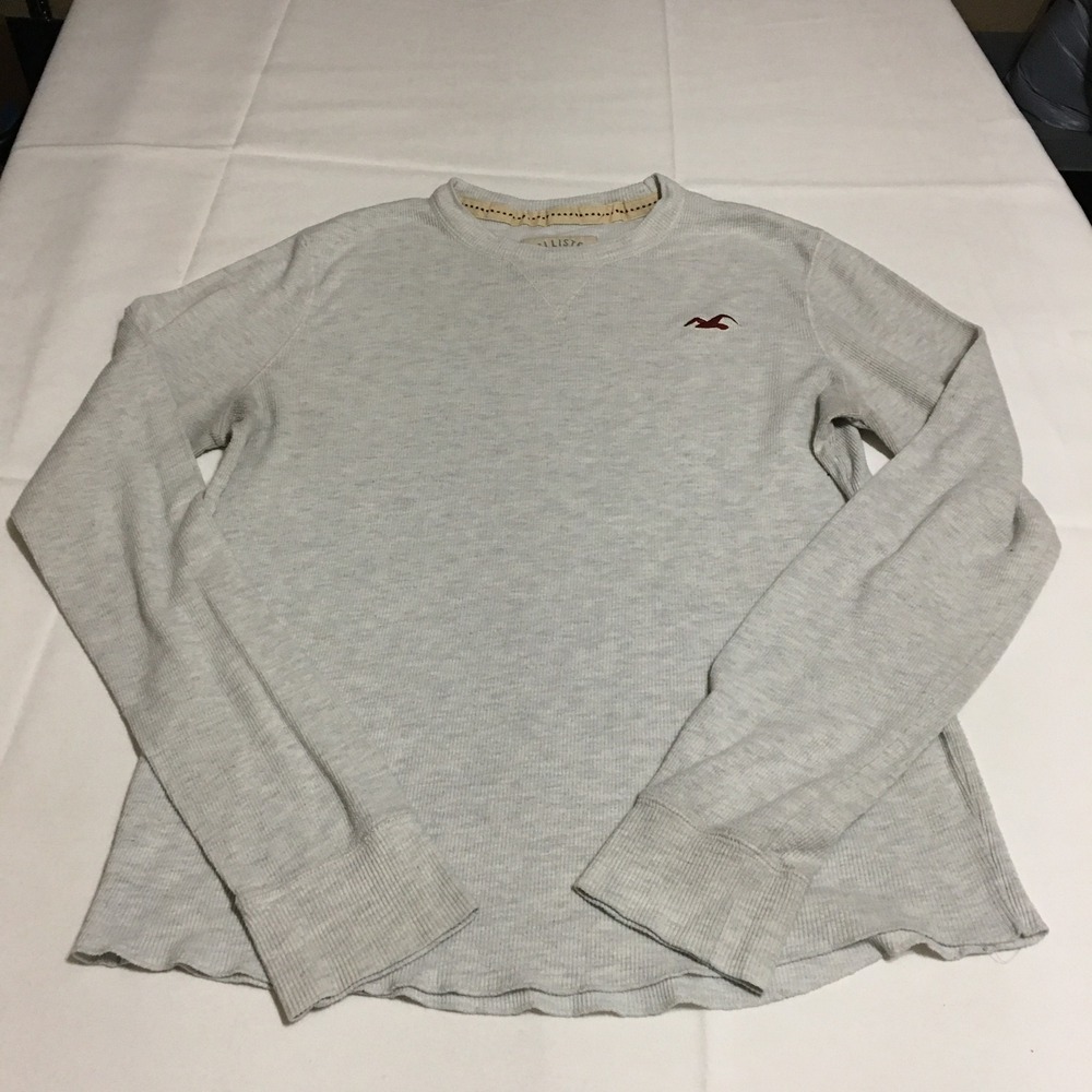 Hollister Y2K Waffle Knit Shirt Mens Large Gray Long Sleeve Embroidered Logo